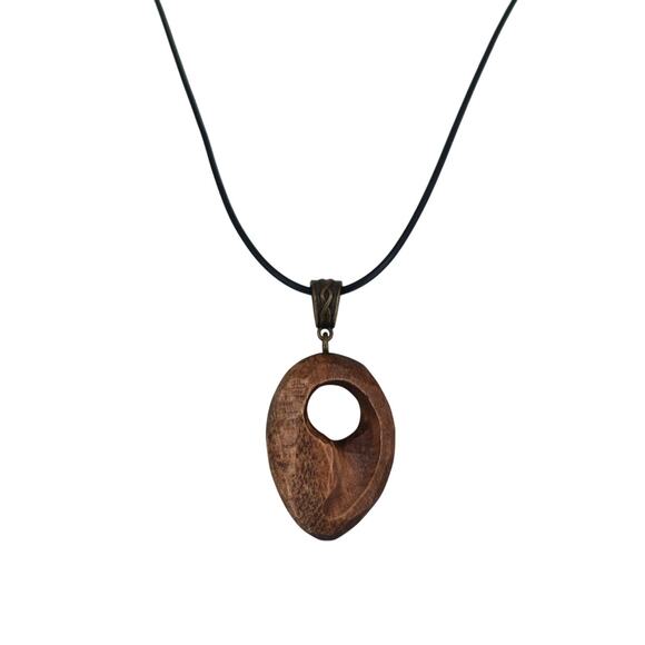 Handmade Curved Wooden Yin Yang Minimalist Modern Pendant Necklace - Picture 1 of 3
